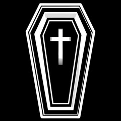 Obraz premium Black and White Coffin Illustration with Cross on Black Background