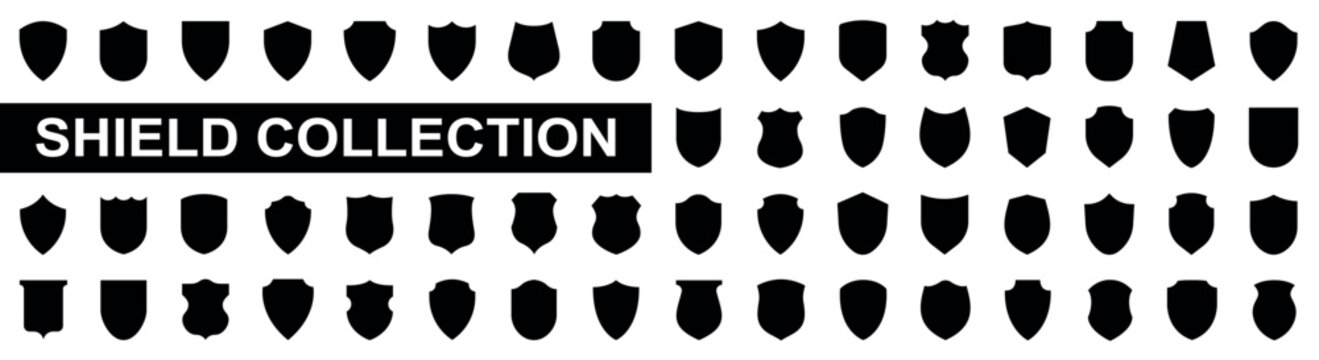 Shield icons set. Protect signs Different shields icon collection. Collection of security shield icons with contours and linear signs. Vector illustration