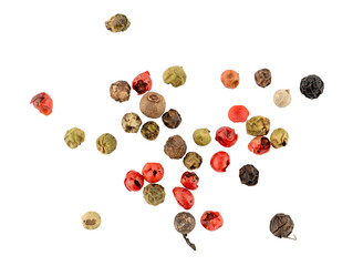 Red pepper seeds, dried cooking spicy ingredients, a pile of aromatic peppercorn spice,  graphic...