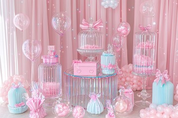 Pastel colored birdcages, balloons, and decor for a whimsical party or event