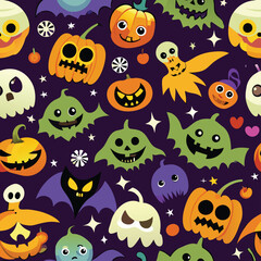 Fototapeta premium Halloween Seamless Pattern Vector Design