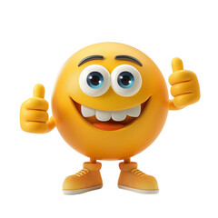 Thumbs up smiling emoji emoticon isolated on transparent background. 3D rendering