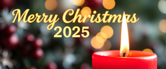 Red Candle Burning with Merry Christmas 2025 Text