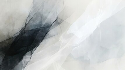 Abstract composition featuring flowing textures in black and white tones.