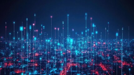 Fototapeta premium Smart city and communication network concept. 5G. IoT (Internet of Things). Telecommunication.