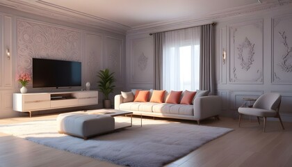 Fototapeta premium Photo interior modern design room 3d illustration;