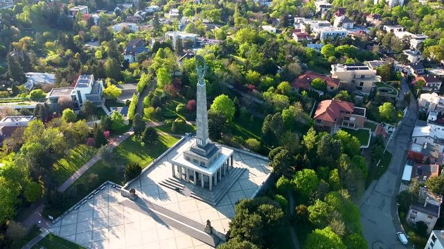 Stunning 4K drone footage of the Slav&iacute;n Memorial in Bratislava. Explore breathtaking aerial views of this iconic war monument and the surrounding cityscape of Slovakia&rsquo;s capital