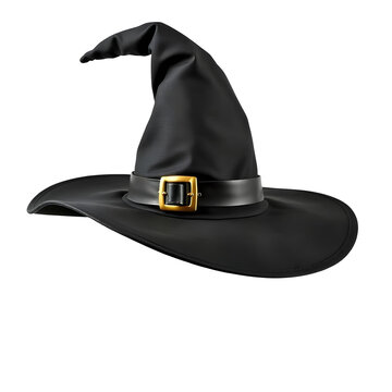 Black witch hat isolated on transparent background. 3d rendering illustration.