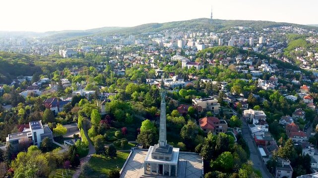 Stunning 4K drone footage of the Slav&iacute;n Memorial in Bratislava. Explore breathtaking aerial views of this iconic war monument and the surrounding cityscape of Slovakia&rsquo;s capital