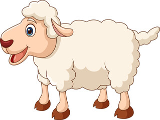 Cartoon cute sheep on white background