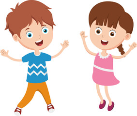 Cartoon kids jumping on white background