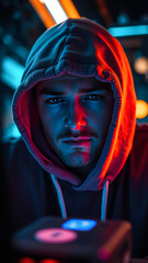 Mysterious Man In Neon Lights