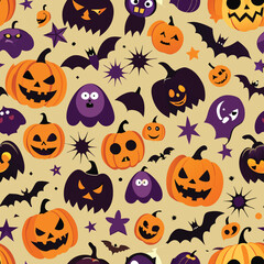 Naklejka premium Halloween Seamless Pattern Vector Design