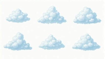 Fototapeta premium Set of Six Cartoon Clouds Illustrations for Weather and Nature Themes
