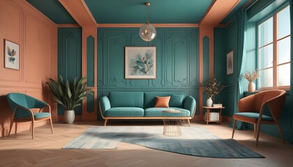 Photo interior modern design room 3d illustration;