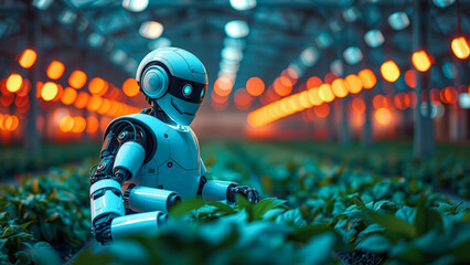 Robot tending to plants in a greenhouse