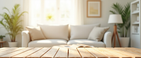 Wooden Tabletop in a Cozy Living Room