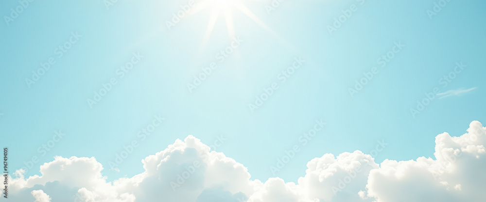 Sticker Bright blue sky with fluffy clouds