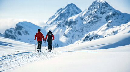 skiing in the mountains