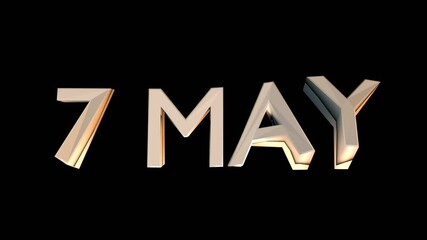 7 May animation for calendar concept isolated on black background