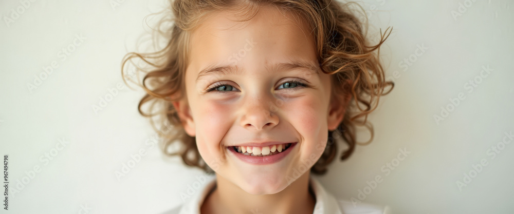 Wall mural Portrait of a smiling little girl with curly hair