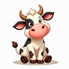 Obraz premium Cute Cartoon Cow Illustration with Big Eyes and Pink Nose for Childrenâ€™s Books and Farm-Themed Projects