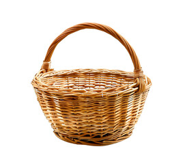 Obraz premium Empty wicker basket with two handles on isolated background
