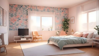 Fototapeta premium Photo interior modern design room 3d illustration;