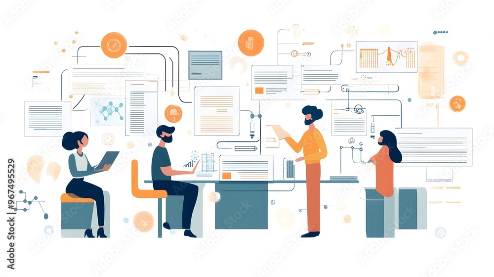 Wall mural infographic style visual representation of the process of translating scientific data and research f