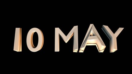 10 May animation for calendar concept isolated on black background