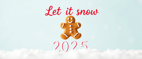 Naklejka premium Gingerbread Man Falling Into The Snow With 2025