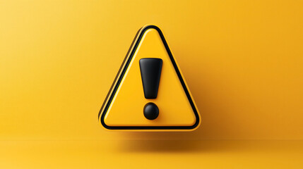 Yellow triangular warning sign with black exclamation mark in the center, isolated on a solid yellow background for attention or cautionary purposes.