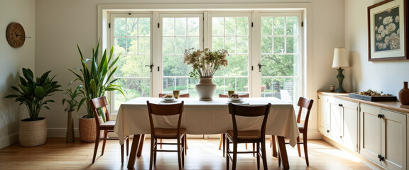 Sunlight Streaming Through a Window in a Modern Dining Room
