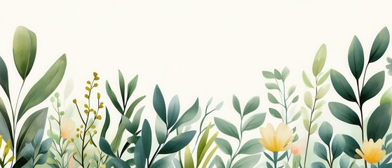 A vibrant illustration of leaves and flowers creating a beautiful natural border, perfect for backgrounds and designs.