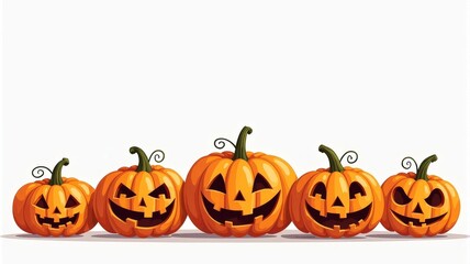 Fototapeta premium Festive Halloween Jack-o'-Lantern Pumpkins Illustration for Seasonal Decor and Celebration Marketing