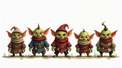 Fototapeta premium Charming Goblin Characters in Colorful Outfits - Fantasy Illustration for Storybooks and Games