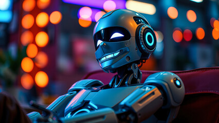 Fototapeta premium Futuristic Robot in a Neon City