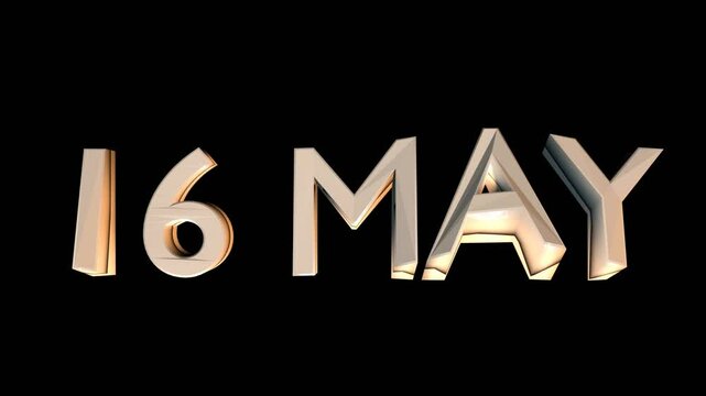 16 May animation for calendar concept isolated on black background