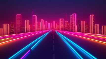 Glowing neon lines tracing the outline of a cityscape, abstract glowtime, modern and energetic