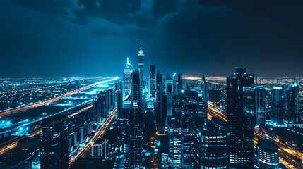 Naklejka premium Night View of Riyadh Skyscrapers, Financial District, Business Theme, Simple Background, Riyadh Skyscrapers