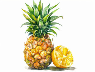 pineapple on a transparent background , citron, watercolor