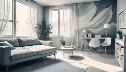 Photo interior modern design room 3d illustration;