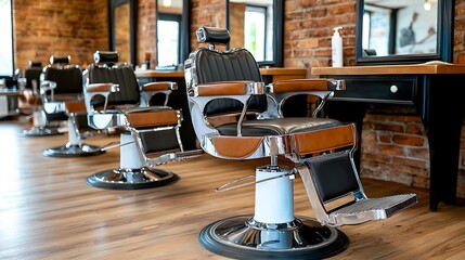 Vintage barber shop chairs with chrome accents and leather upholstery evoke classic charm.