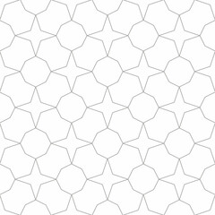 Seamless geometric pattern with connected thin lines forming octagons and stars. Suitable for various creative projects or decorative elements.