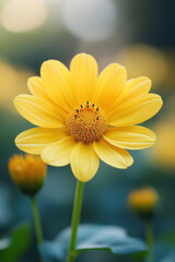 Close up yellow cosmos flower in garden