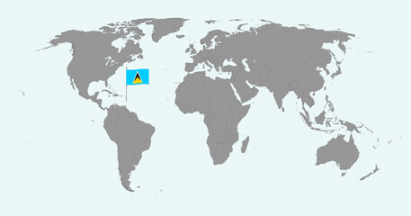 Pin map with Saint Lucia flag on world map. Vector illustration.