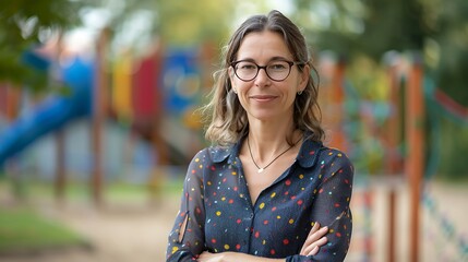 Portrait of a Substitute Teacher in a Blurred Classroom Background, Portrait Shot, Substitute Teacher, Classroom Background