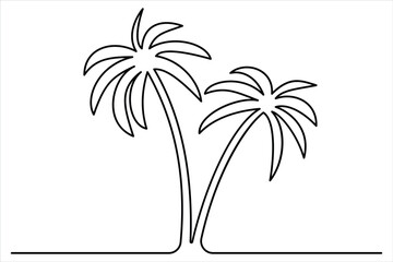 Continuous one line palm tree drawing Isolated on white background vector illustration
