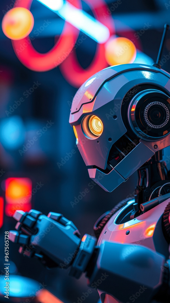 Sticker Futuristic Robot with Neon Lights