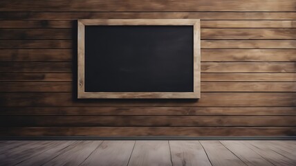 Empty blackboard with wooden frame. Template. Image of chalkboard against room background